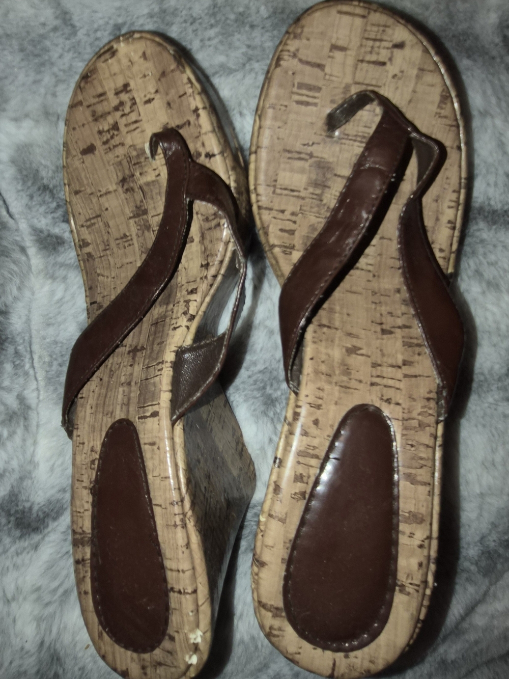 Source Unknown Brown Cork Wedge Thong Sandals - Women
